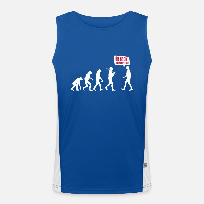 Go back we screwed up - Evolution Lustig Humor Funktionelles Kontrast-Tank Top für Männer 
