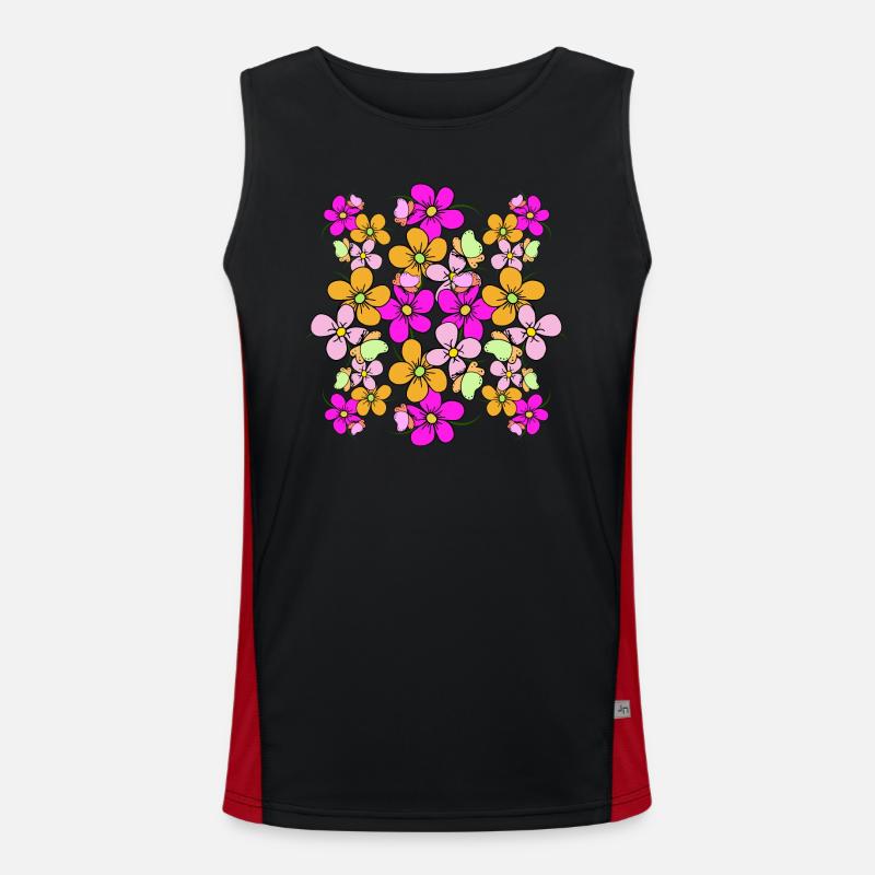 Blumenranke Schmetterlinge Blumenmuster bunt Blüte Funktionelles Kontrast-Tank Top für Männer 
