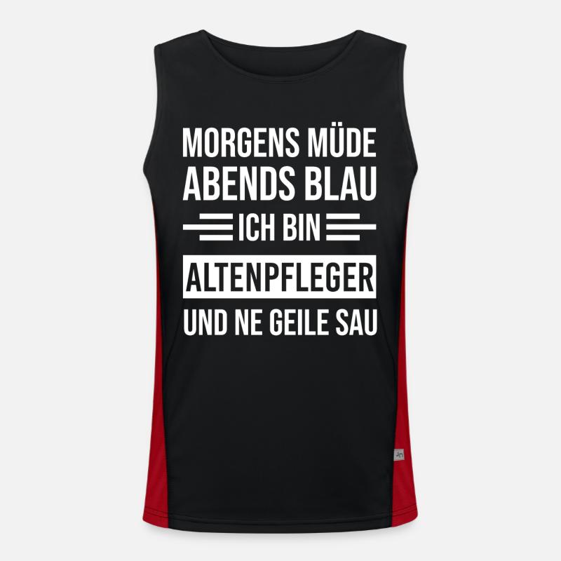 Morgens Müde Abends Blau Altenpfleger Funktionelles Kontrast-Tank Top für Männer 