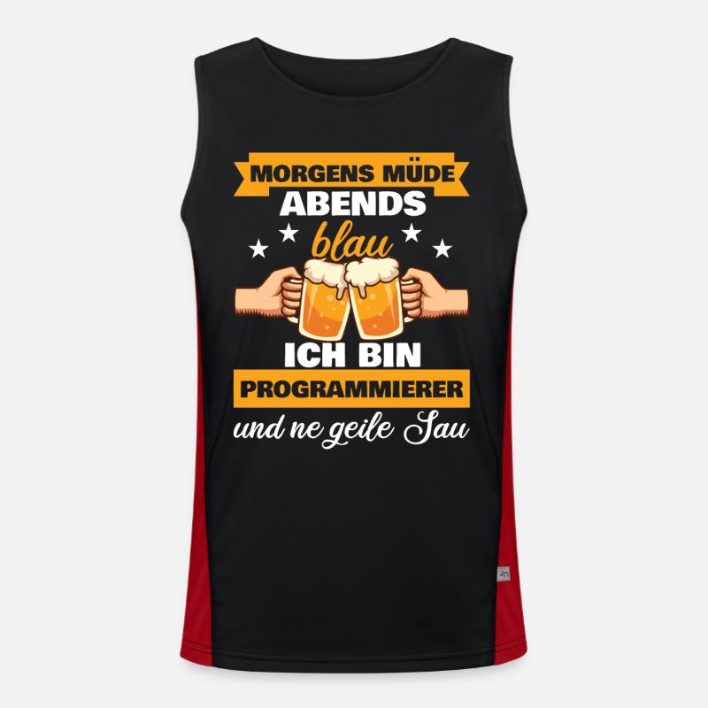 Morgens Müde Abends Blau Programmierer Funktionelles Kontrast-Tank Top für Männer 