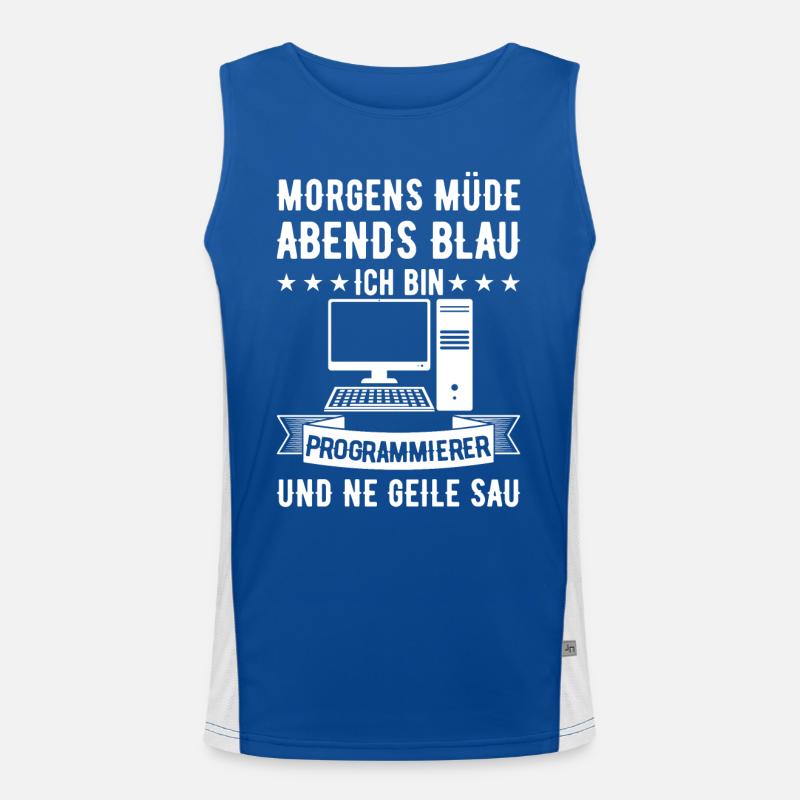 Morgens Müde Abends Blau Programmierer Funktionelles Kontrast-Tank Top für Männer 