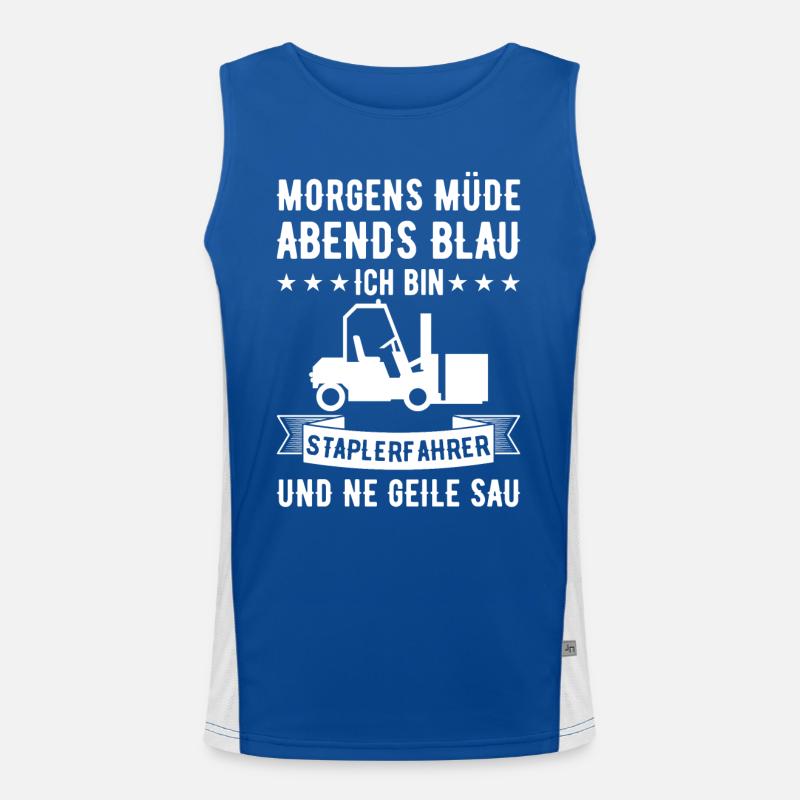 Morgens Müde Abends Blau Staplerfahrer Funktionelles Kontrast-Tank Top für Männer 