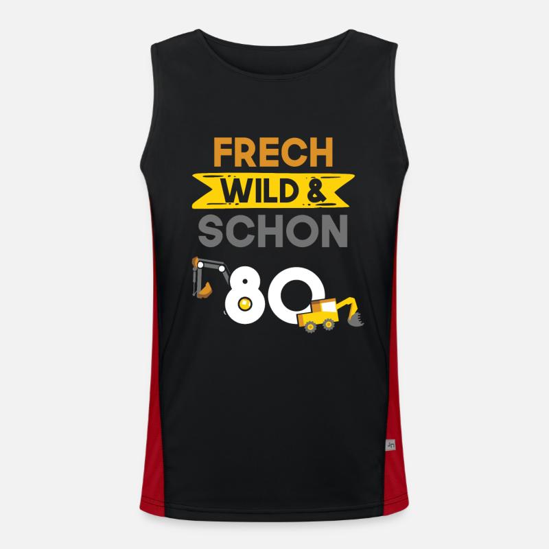 Geschenk 80 Jahre Geburtstag Bagger Funktionelles Kontrast-Tank Top für Männer 