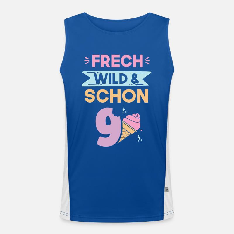 9 Jahre Geburtstag Junge Mädchen Eis essen Funktionelles Kontrast-Tank Top für Männer 