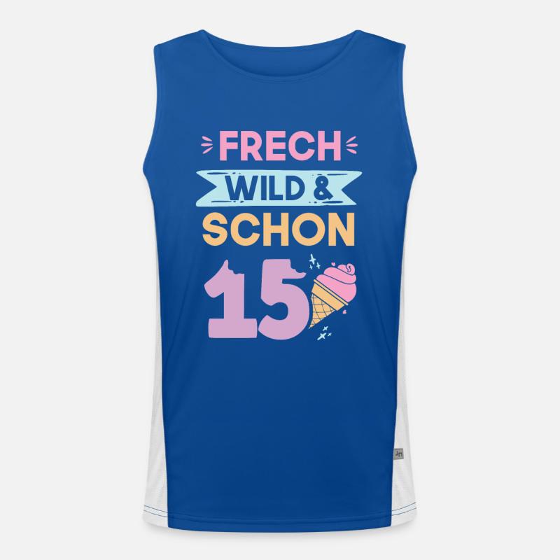 15 Jahre Geburtstag Junge Mädchen Eis essen Funktionelles Kontrast-Tank Top für Männer 