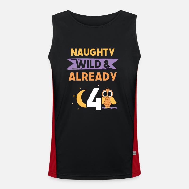 4 Jahre Geburtstag Junge Mädchen Eule Funktionelles Kontrast-Tank Top für Männer 
