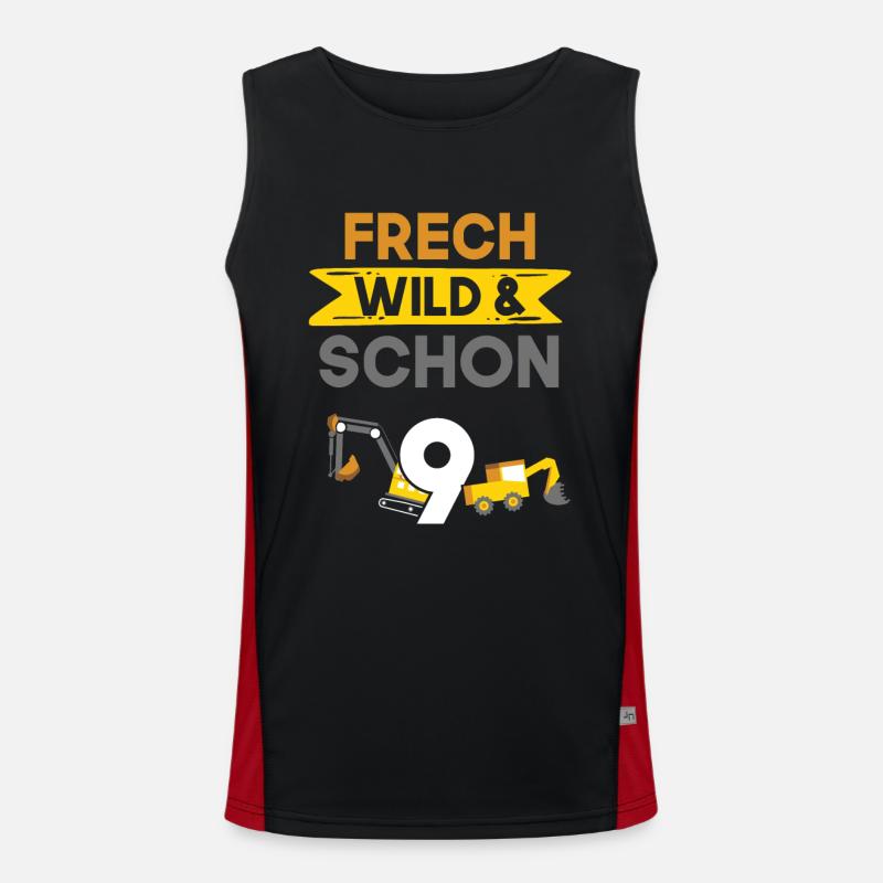 9 Jahre Geburtstag Junge Mädchen Bagger Funktionelles Kontrast-Tank Top für Männer 