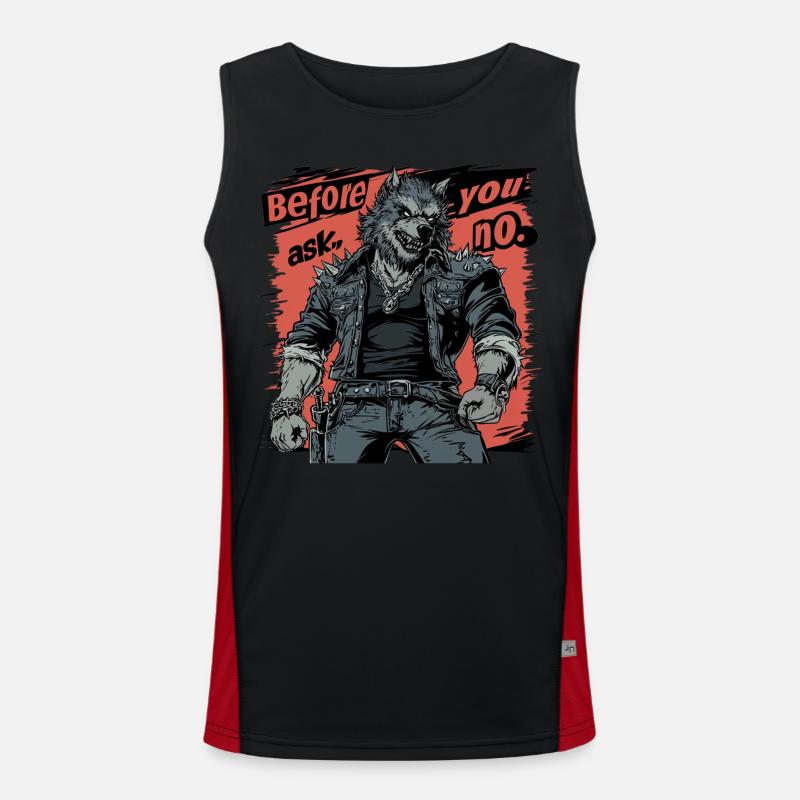 Before You Ask, No - Rockiger Werwolf Stil Funktionelles Kontrast-Tank Top für Männer 
