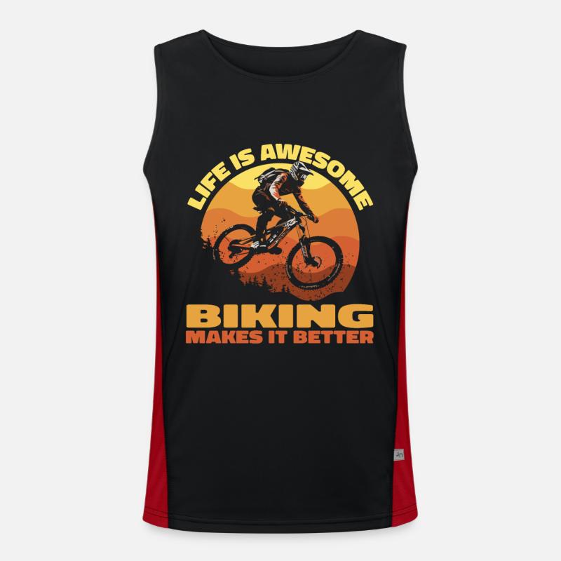 Life is Awesome, Biking Makes It Better Funktionelles Kontrast-Tank Top für Männer 