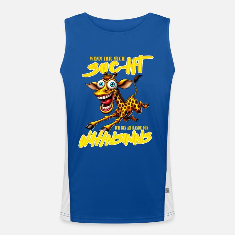Crazy Giraffe on the Edge of Madness Comic Style Men's Functional Contrast Tank Top 