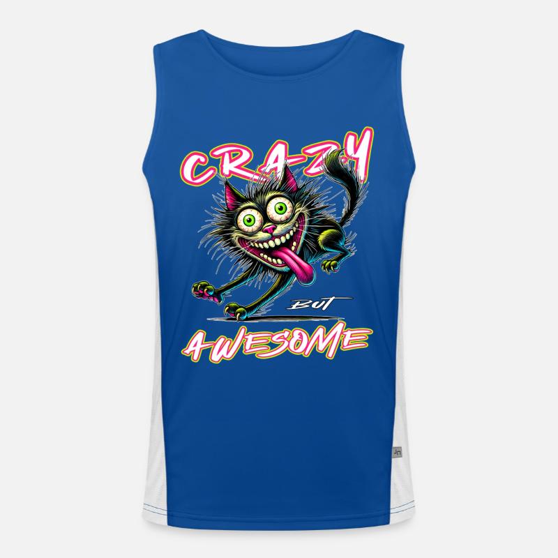 Crazy but Awesome cat comic style Men's Functional Contrast Tank Top 