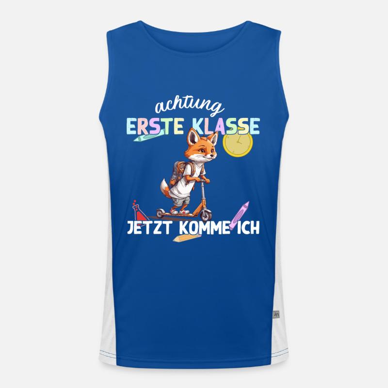 Fuchs Erstklässler Einschulung Schulstart Design Funktionelles Kontrast-Tank Top für Männer 