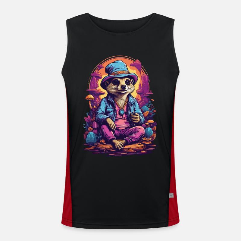 Suricate forêt champignons psychédélique Goa Trance Art Débardeur respirant contrasté Homme 