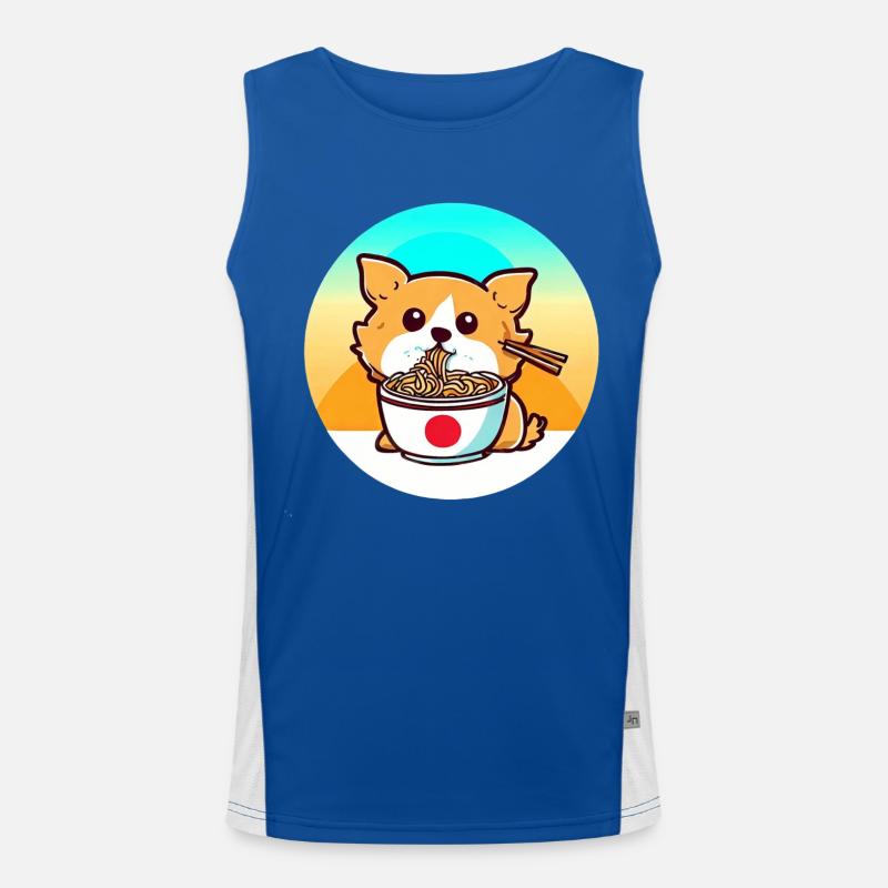 Dog eats ramen noodles Men's Functional Contrast Tank Top 