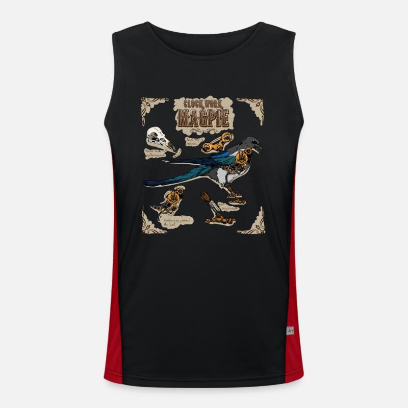 Steampunk Clockwork Magpie - Men's Functional Contrast Tank Top  - black/red