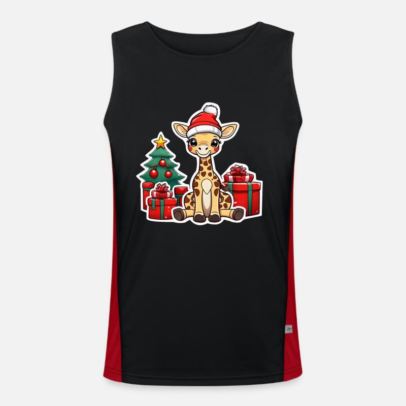 Mignon bébé girafe avec bonnet de père Noël Débardeur respirant contrasté Homme 