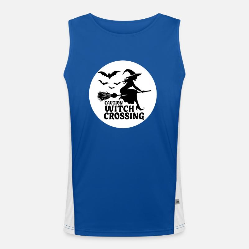 Hexe Hexenbesen Spruch Caution Witch Crossing Funktionelles Kontrast-Tank Top für Männer 