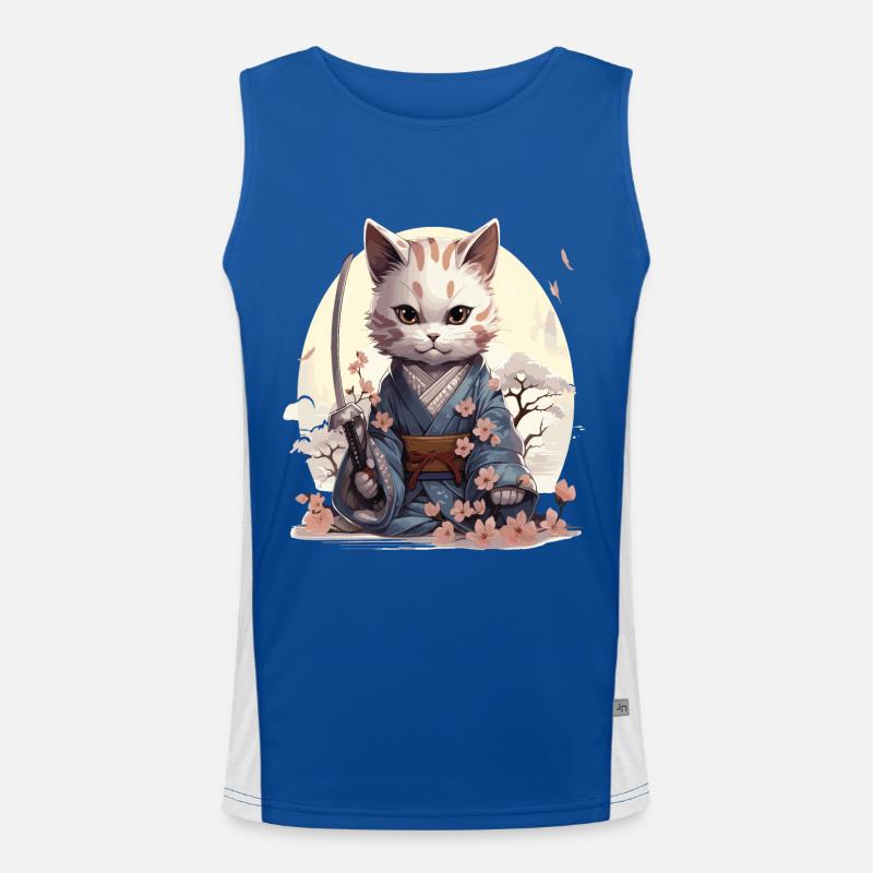 Kawaii Samurai-Katze mit Katana Funktionelles Kontrast-Tank Top für Männer 