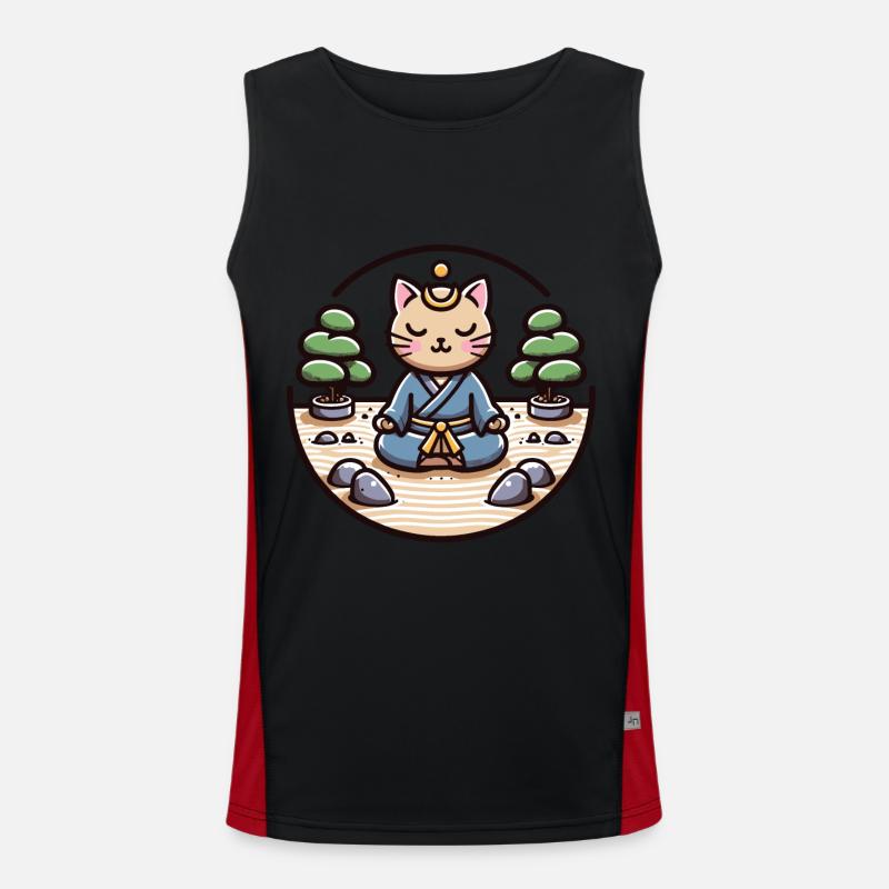 Ruhige Samurai-Katze in einem Zen-Garten Funktionelles Kontrast-Tank Top für Männer 
