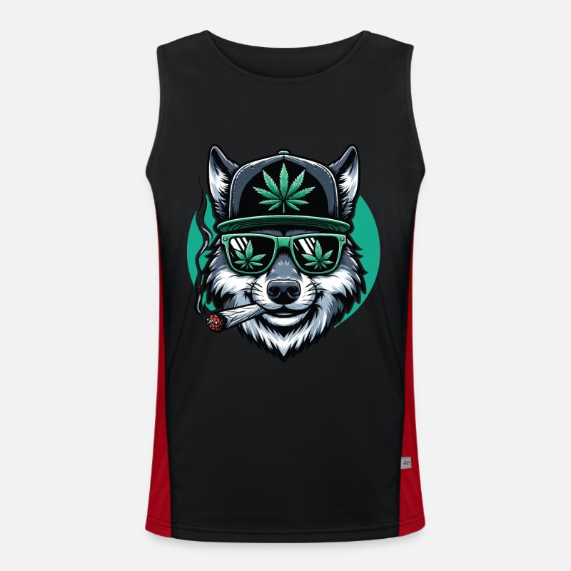 Ein Wolf raucht einen Marihuana-Joint Funktionelles Kontrast-Tank Top für Männer 