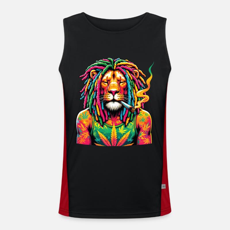 Ein Löwe mit Dreadlocks raucht einen Joint Funktionelles Kontrast-Tank Top für Männer 