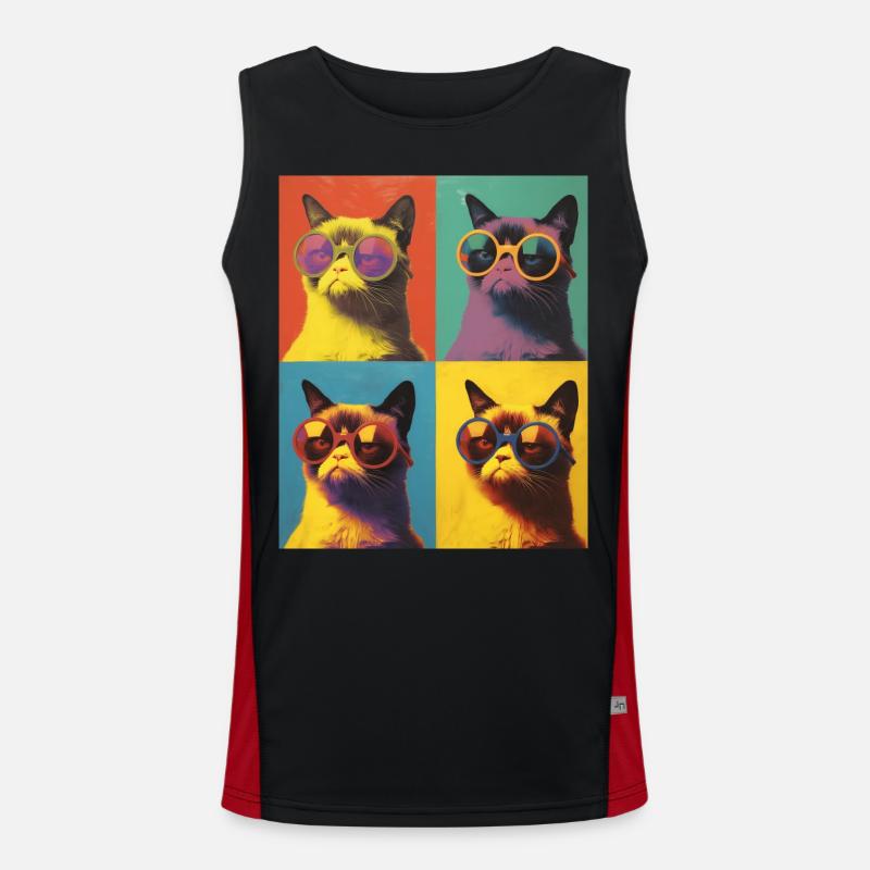 Cool Pop Art Grump Cat avec lunettes de soleil Débardeur respirant contrasté Homme 