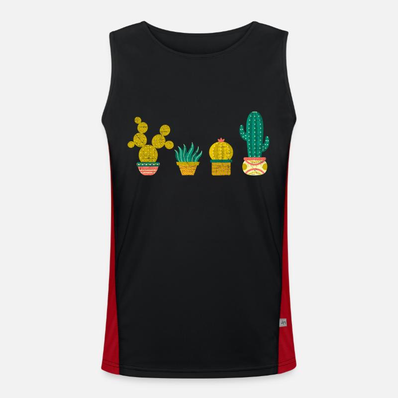Cool Cactus Illustration Design - Men's Functional Contrast Tank Top  - black/red