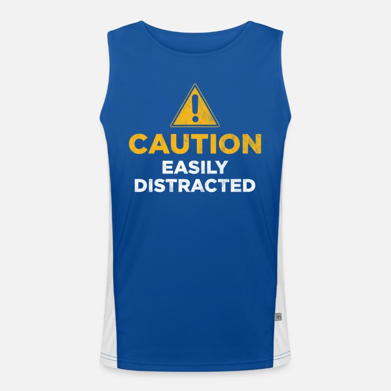 Caution Easily Distracted Men's Functional Contrast Tank Top 