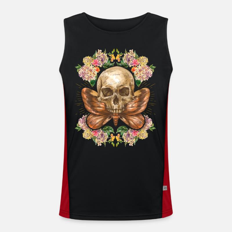 Skull Skull Skull with Moth Hydrangeas Men's Functional Contrast Tank Top 
