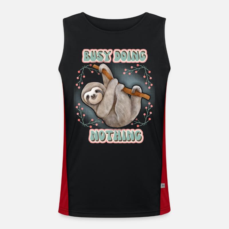 Sloth, Sloth, funny saying Doing-Nothing - Men's Functional Contrast Tank Top - black/red
