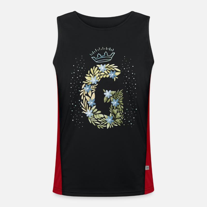 Monogramm Buchstabe G mit Krone, florales Ornament Funktionelles Kontrast-Tank Top für Männer 