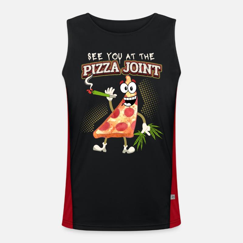 Lustiger Pizza Spruch mit Cannabis Joint, Pun Funktionelles Kontrast-Tank Top für Männer 