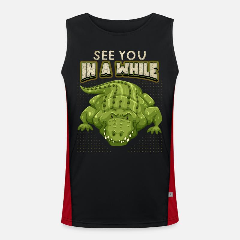 Crocodile Saying, See-You-In-A-While, Comic, Pun Men's Functional Contrast Tank Top 