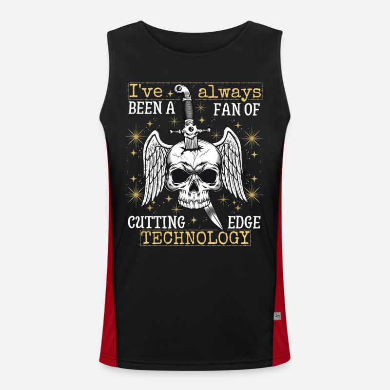 Vintage skull with dagger, funny saying Men's Functional Contrast Tank Top 