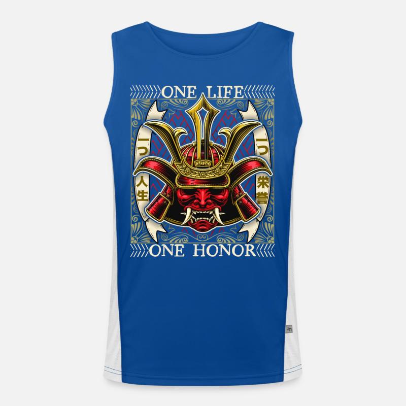 Japanischer Samurai Dämon, Samurai Krieger, Spruch Funktionelles Kontrast-Tank Top für Männer 