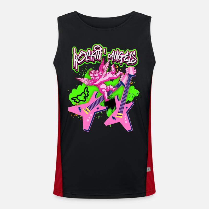 Rock-n-Roll Engel mit E-Gitarre Grunge Stil Spruch Funktionelles Kontrast-Tank Top für Männer 