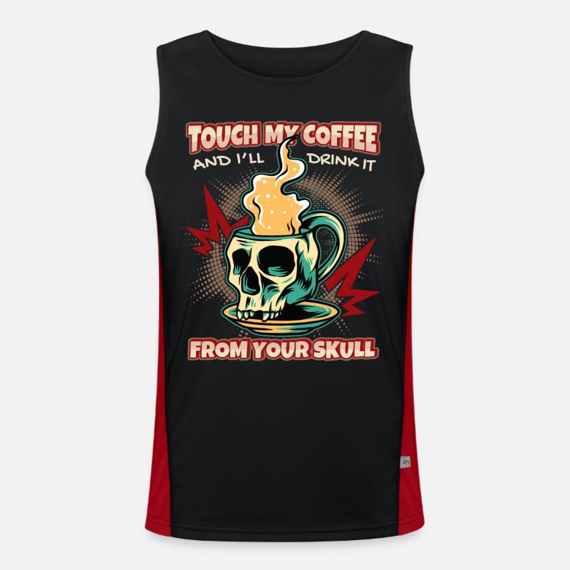 Lustiger Kaffeetrinker Spruch mit Skull Totenkopf Funktionelles Kontrast-Tank Top für Männer 