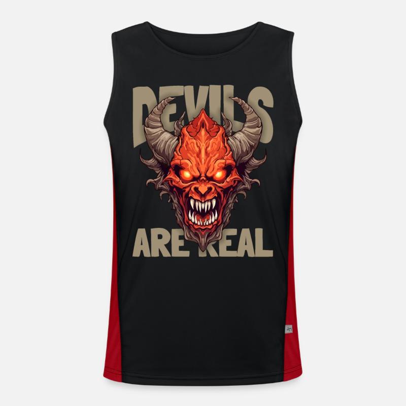 Horror, Devil Devil, Funny Devil Saying Men's Functional Contrast Tank Top 