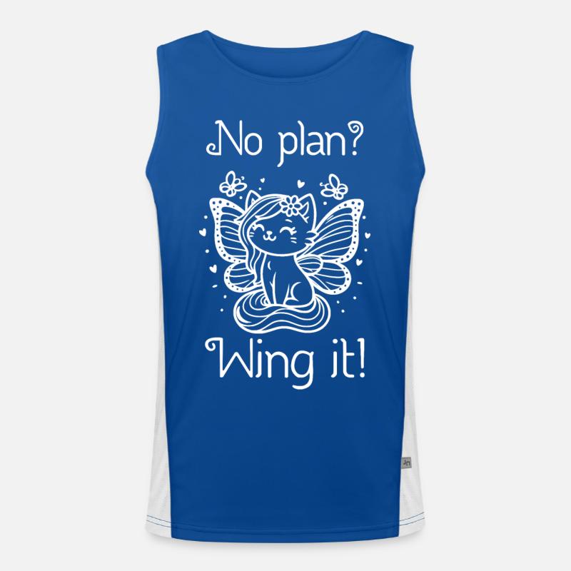 Pas de plan ? Envolez-le ! Chat ailé (blanc) Débardeur respirant contrasté Homme 