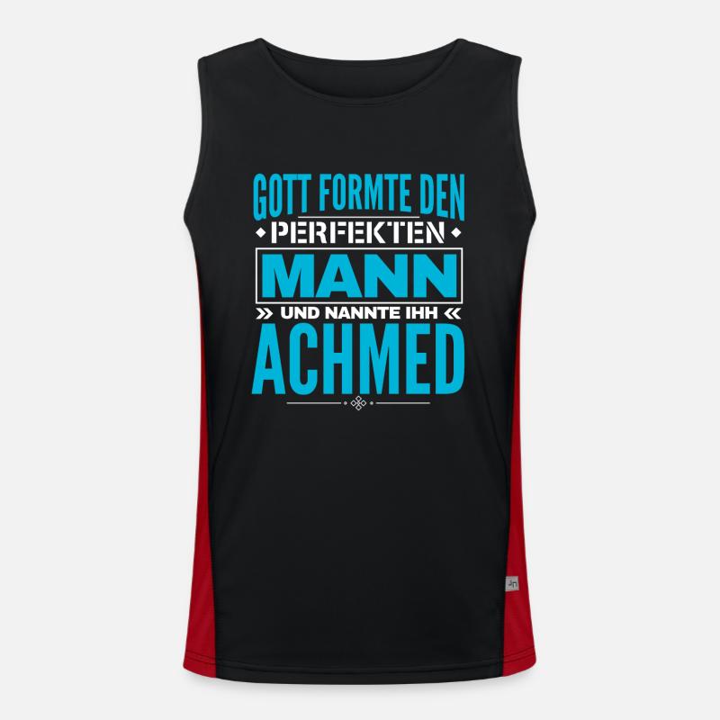 Achmed Name Design Funktionelles Kontrast-Tank Top für Männer 