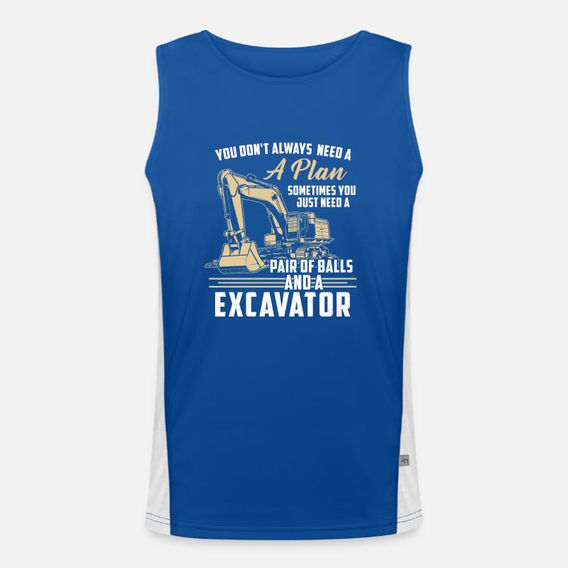 Construction worker · Construction site · Excavator · No plan Men's Functional Contrast Tank Top 