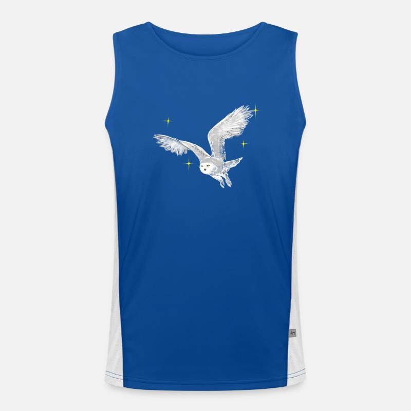 Hand gezeichnete Schneeeule mit Sternen Funktionelles Kontrast-Tank Top für Männer 