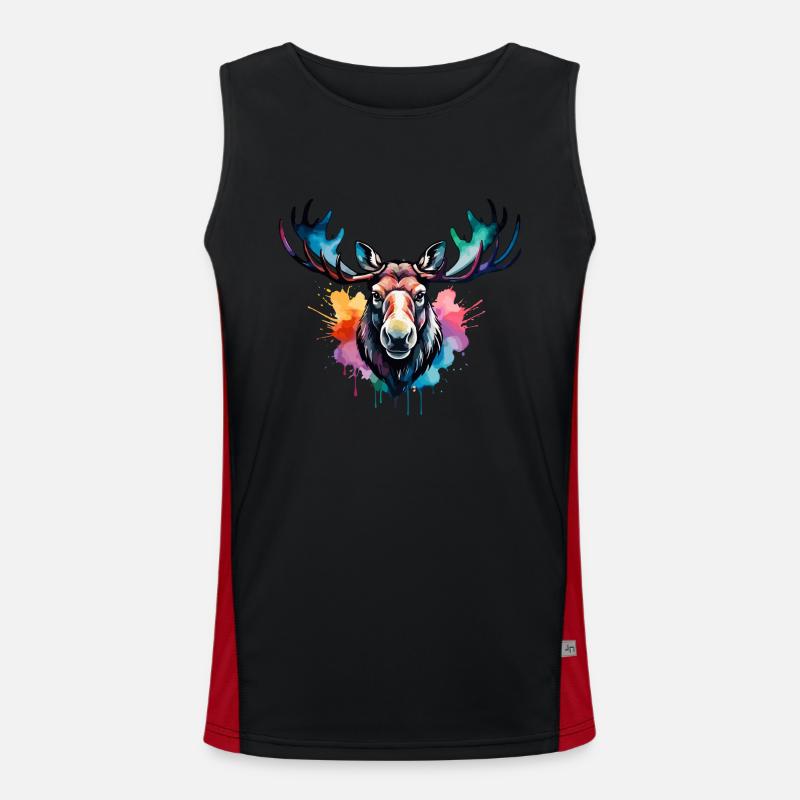 Elch cool im Wald, buntes Design, Aquarell Funktionelles Kontrast-Tank Top für Männer 