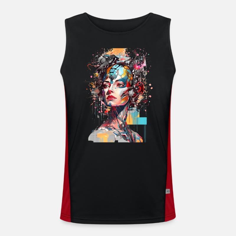 Portrait eines weiblichen AI Androiden/Cyborg Funktionelles Kontrast-Tank Top für Männer 