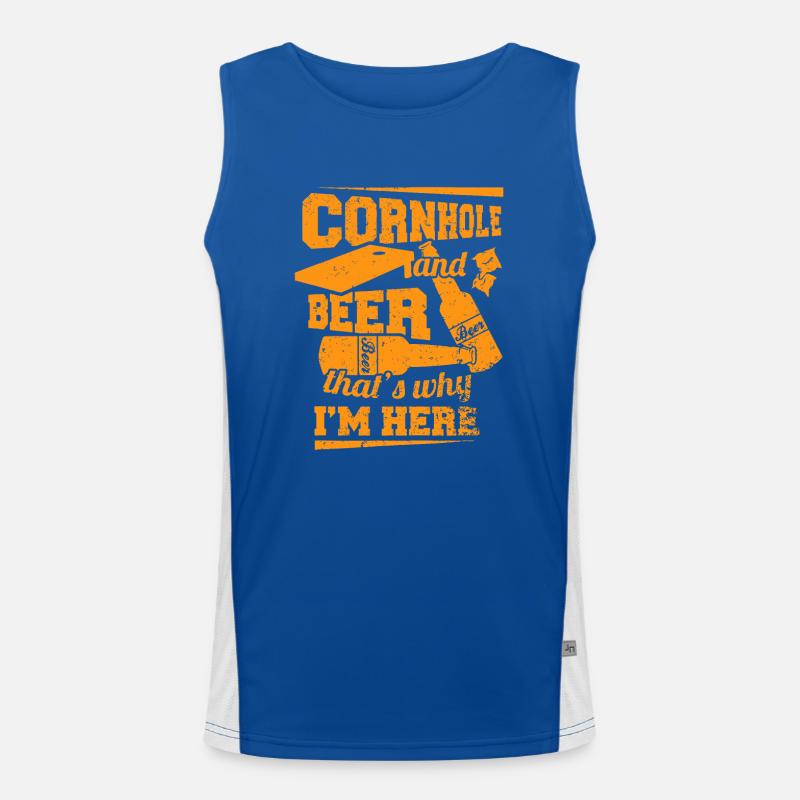 Cornhole und Bier, deshalb bin ich hier Funktionelles Kontrast-Tank Top für Männer 
