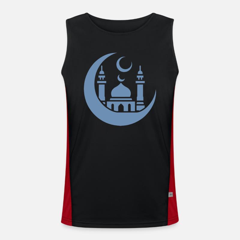 Mosque Silhouette with Crescent Moon: Islamic Art Men's Functional Contrast Tank Top 