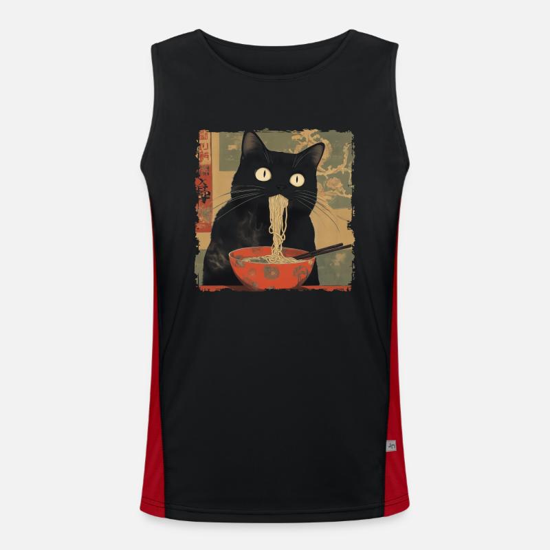 Anime Japanese Art Black Cat Ramen Ukiyo-e Men's Functional Contrast Tank Top 