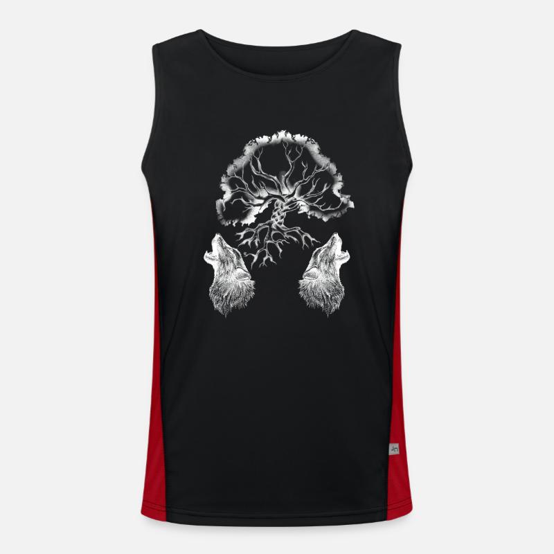 Celtic Ireland Viking Celtic Knot Pattern Tree - Men's Functional Contrast Tank Top  - black/red