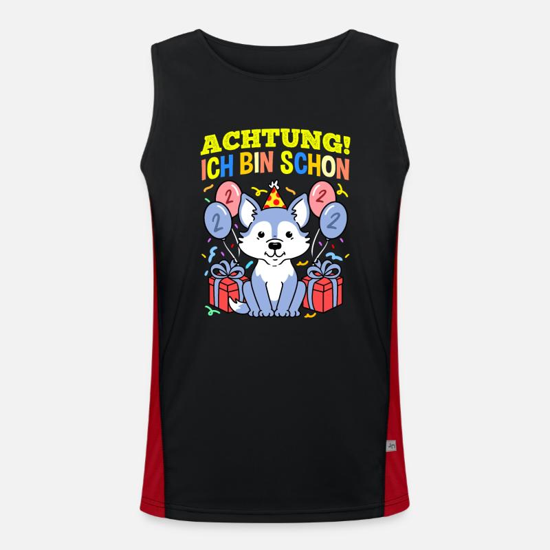 Achtung Ich Bin Schon 2 Geburtstag Wolf Funktionelles Kontrast-Tank Top für Männer 