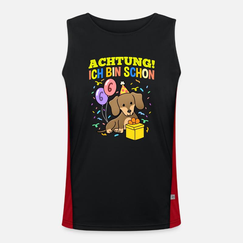 Achtung Ich Bin Schon 6 Geburtstag Dackel Funktionelles Kontrast-Tank Top für Männer 
